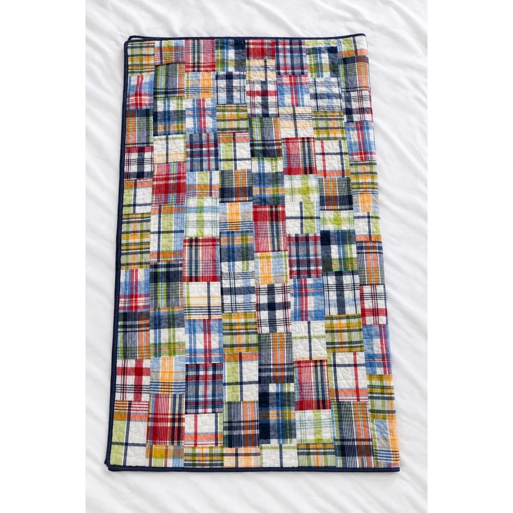 Pottery Barn Kids Twin Madras Plaid Patchwork Reversible Cotton Quilt